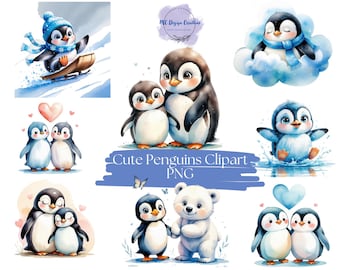 11 Adorable Penguin Clipart Bundle | 11 High-Quality PNG | Baking Art | Dessert Art | Printables | Commercial Use