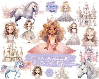 26 Baby Girl Watercolor Clipart - Little Princess, Magical Castle, Pink Carriage, Nursery PNG