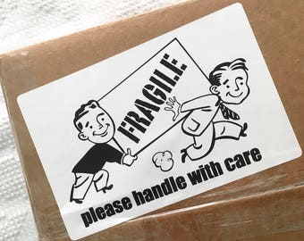 20 Retro Fragile Stickers: Handle With Care, 4x6" Shipping Labels