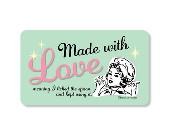 Made with Love Kitchen Magnet. Gift under 5. Fridge Magnet. Funny Magnet. Retro Diner Decor. Secret Santa Gift. Gift for Friend or Coworker.