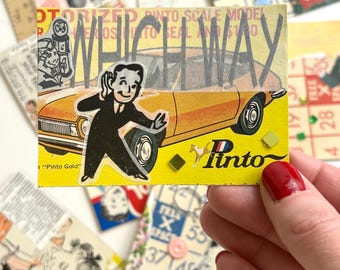 ACEO Trading Card. Vintage Pinto Mixed Media Collage Artwork. Signed OOAK Mini Art.