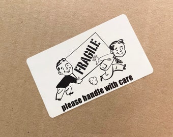 25 Retro Fragile Handle With Care Stickers, 2.31" x 4"