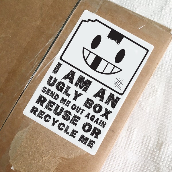 Packaging Label Ugly Box Design. Reused Box Sticker. Recycled Shipping Label. Instant Download Shipping Supplies. Cute Eco Shop Image