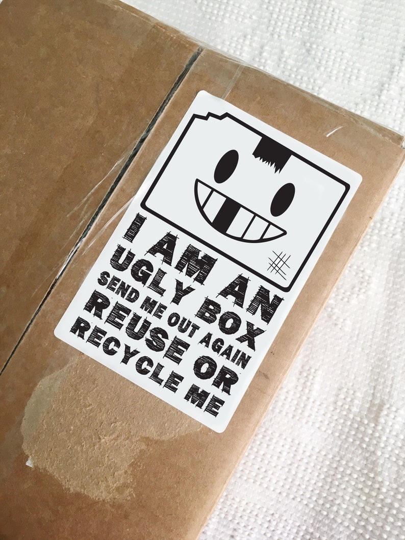 Packaging Label Ugly Box Design. Reused Box Sticker. Recycled Shipping Label. Instant Download Shipping Supplies. Cute Eco Shop Image image 1