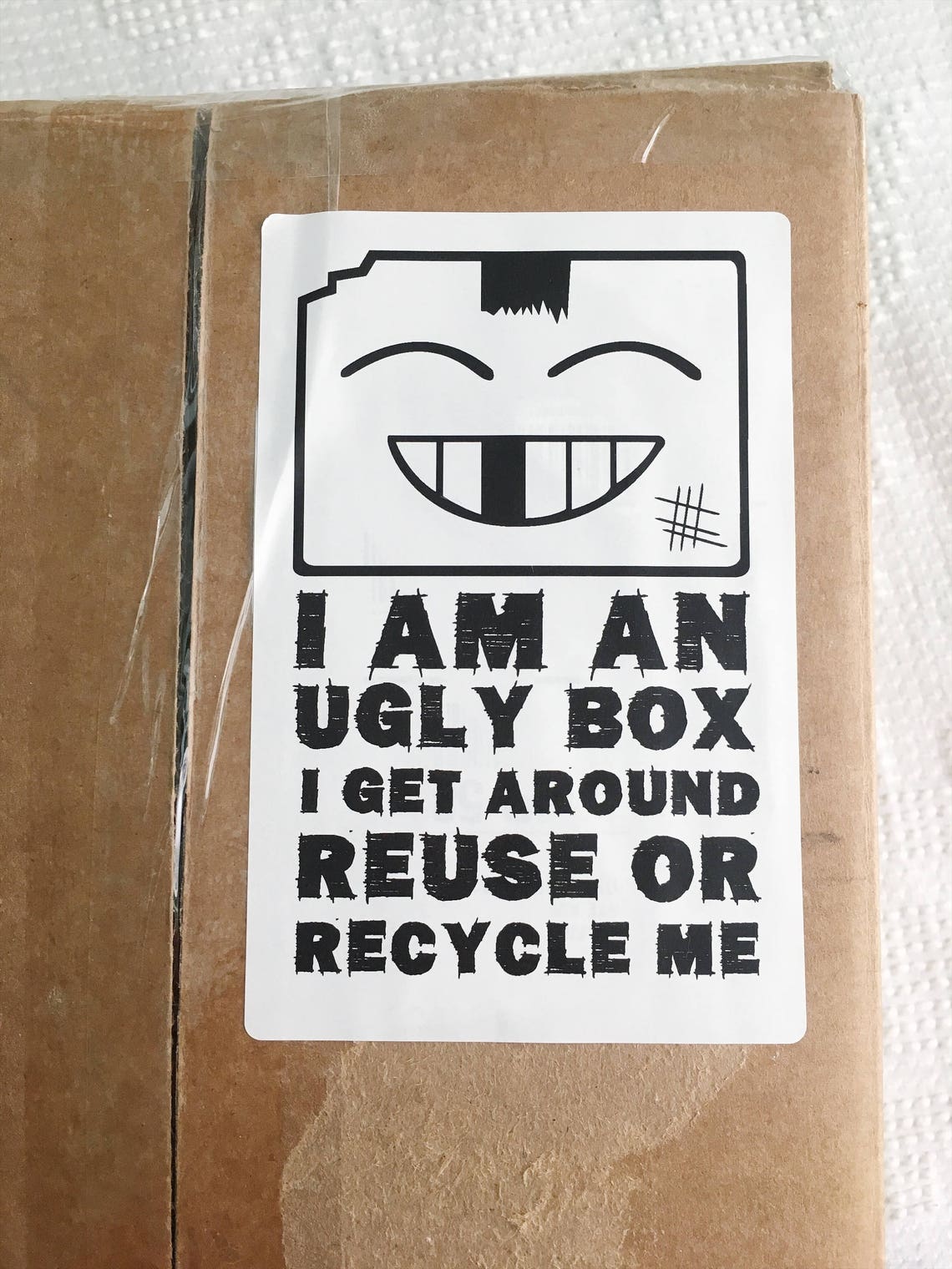 Packaging Label Ugly Box Design. Reused Box Sticker. Recycled Etsy