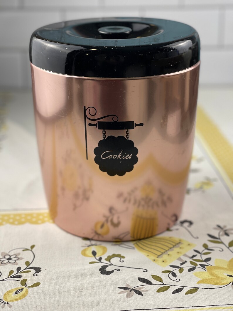 Vintage Retro Pink Metal Cookie Jar image 1