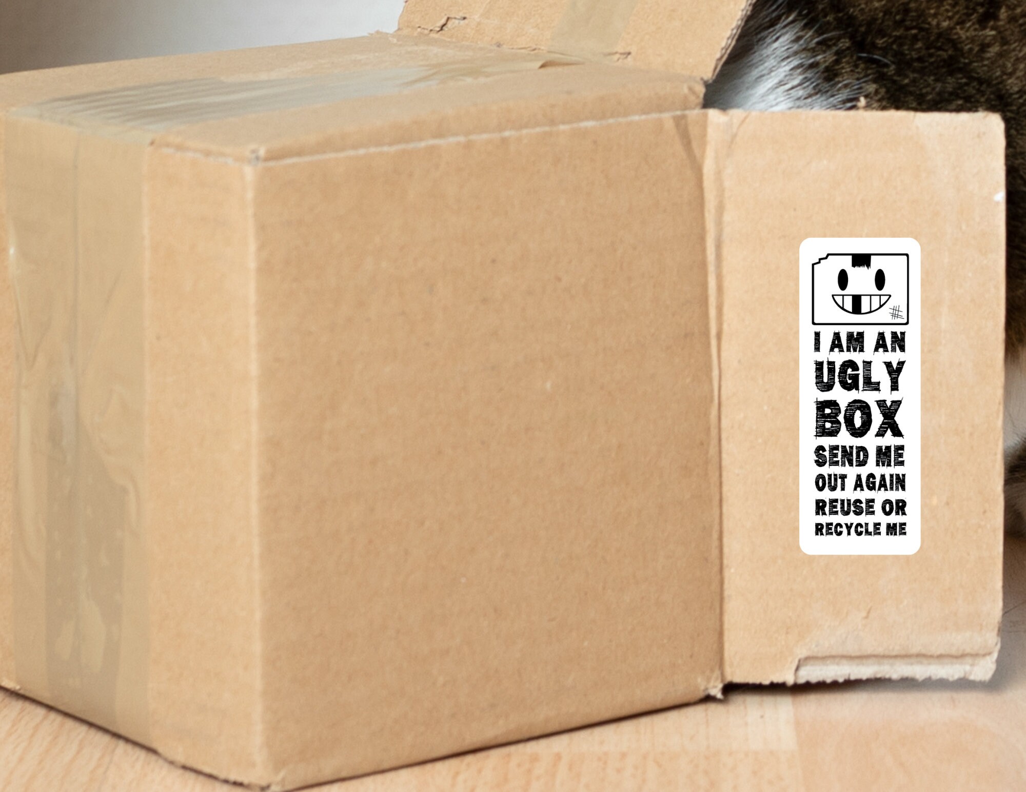 Ugly Box Design Sticker Label, Cute Eco Shop Image (digital Download ...