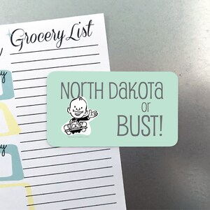 North Dakota or Bust Fridge Magnet. Gift Under 5. Retro Kitchen Decor. Moving to North Dakota. Funny Refrigerator Magnets. North Dakota Gift image 2