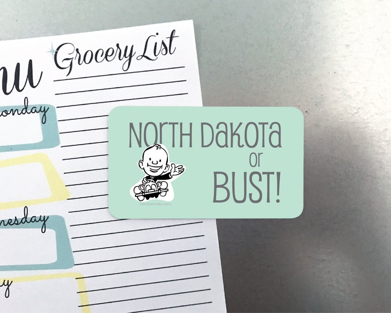 North Dakota or Bust Fridge Magnet. Gift Under 5. Retro Kitchen Decor. Moving to North Dakota. Funny Refrigerator Magnets. North Dakota Gift image 2