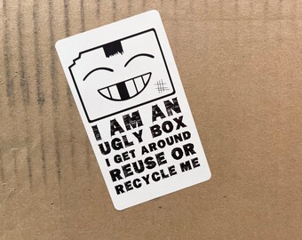 25 Small Ugly Box Shipping Stickers. 2.31 x 4 inches. Recycled Box Sticker. Redused Box Label. Shipping Sticker. Shipping Supplies.