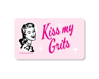 Kiss My Grits Magnet. Southern Girl Gift. Retro Kitchen Magnet. Fridge Magnet. Best Friend Gift. Secret Santa Gift. Gift under 5 Dollars.