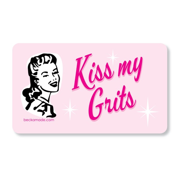 Kiss My Grits Magnet. Southern Girl Gift. Retro Kitchen Magnet. Fridge Magnet. Best Friend Gift. Secret Santa Gift. Gift under 5 Dollars.