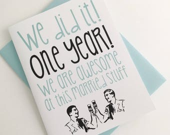 Gay Husband Anniversary Card: Mid-Century Design, First Anniversary