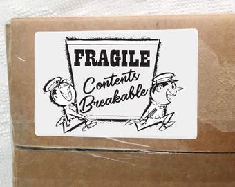Retro Fragile Stickers, Breakable Shipping Labels (4x6 in, 20 Pack)