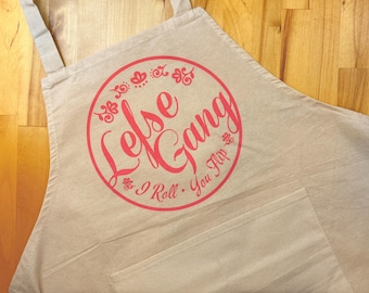 Lefse Gang Apron, Natural Cotton Kitchen Apron, Big Kid Size