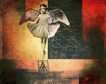 Star City Angel Mixed Media Matted Print Ballet Constellations Wings Roanoke Star Guardian Ballerina