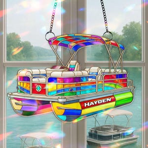 Personalized Pontoon Boat Suncatcher ACRYLIC Ornament, Pontoon Window Hanging, Pontoon Ornament, Gifts For Pontoon Lovers, Christmas Decor