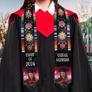 Personalized Mexican Pattern Stole, Class Of 2025 Gift For Graduation&#39;s Day, Custom Photo Graduation Stole, Graduate Gift for Her Him