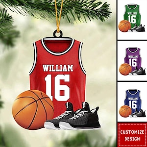 Personalized Basketball Jersey Christmas Ornament, Basketball Ornament Basketball Christmas Ornament, Basketball Xmas Decor Gift For Players