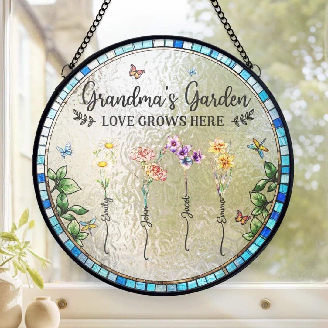 Personalized Grandma Garden Stained Glass Suncatcher, Love Grows in ...