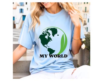 Eco-Friendly Unisex Tee with "MY WORLD" Design, Sustainable Fashion, Green Living Gift, Earth Day Tee, Nature Lover Shirt, Casual Everyday