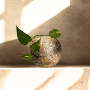 Spherical Paper Mache Vase, Coffee Eggshell Texture, Stone Look Decor, Wabi Sabi Style