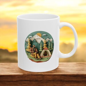 Camping Mug, origami Art Mug, Camper Gift, Camping man Mug, Camping Gift, Ceramic Mug, Camper Gift for man, Unique Camping Gift