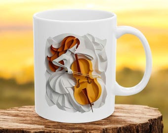 Cello Mug, Gift for Music Lover, Gift for Cello Lover, Unique Gift, Birthday Gift, Coffee Mug, Unique Gift, 3D Mug, Ceramic Mug