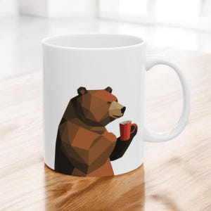 Bear Mug, Animal Mug, Gift for Bear Lover, Gift for Wildlife Lover, Unique Gift, Unique Mug, Bear Drinking Coffee Mug, Grizzly Bear Mug