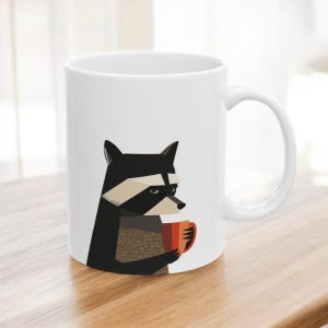 Raccoon Mug, Animal Mug, Gift for Raccoon Lover, Unique Gift, Unique Mug, Raccoon Drinking Coffee Mug, Ceramic Coffee Mug