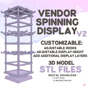 File STL per la stampa di modelli 3D. Supporto girevole versatile personalizzabile con ganci, espositore girevole per venditori, mercatini pop-up, espositori Artist Alley.