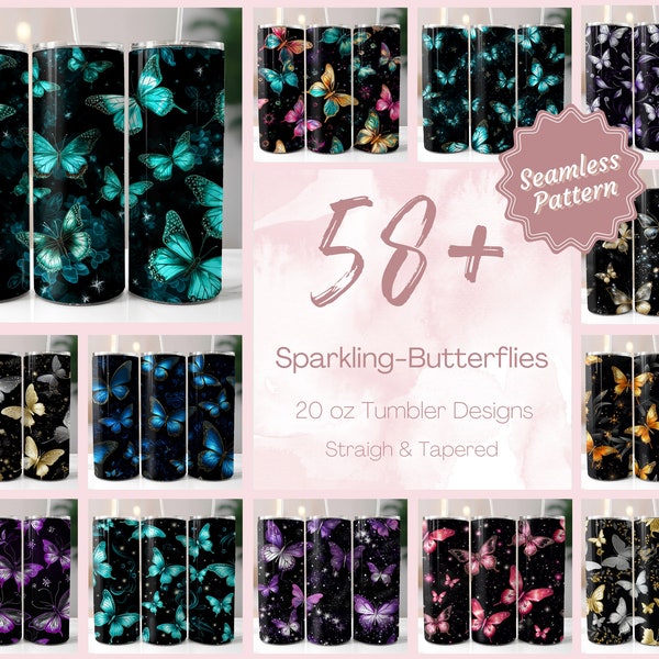 58+Butterfly Tumbler Wrap Bundle 20oz Skinny Tumbler Sublimation Bright Neon Glitter Butterfly Tumbler Butterfly PNG