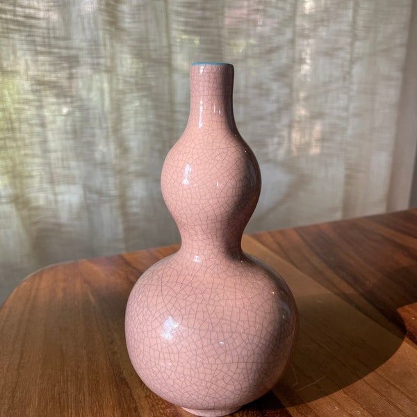 Vintage Pink Crackle Paint Bud Vase