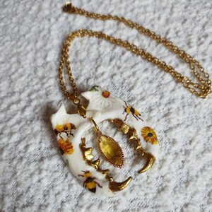 Bees and Florals Mink Jawbone Pendant Necklace