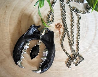 Black and Silver Mink Jawbone Pendant Necklace