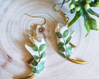 Green Leaf Muskrat Jawbone Earrings