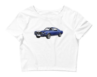 Vintage Ford Mustang Aesthetic Printed Cotton Crop Top - Free Shipping