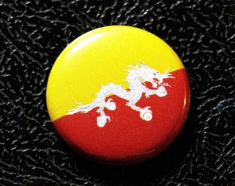 Bhutan flag pinback button - 1" (25.4mm) pin, badge, magnet, Made in USA