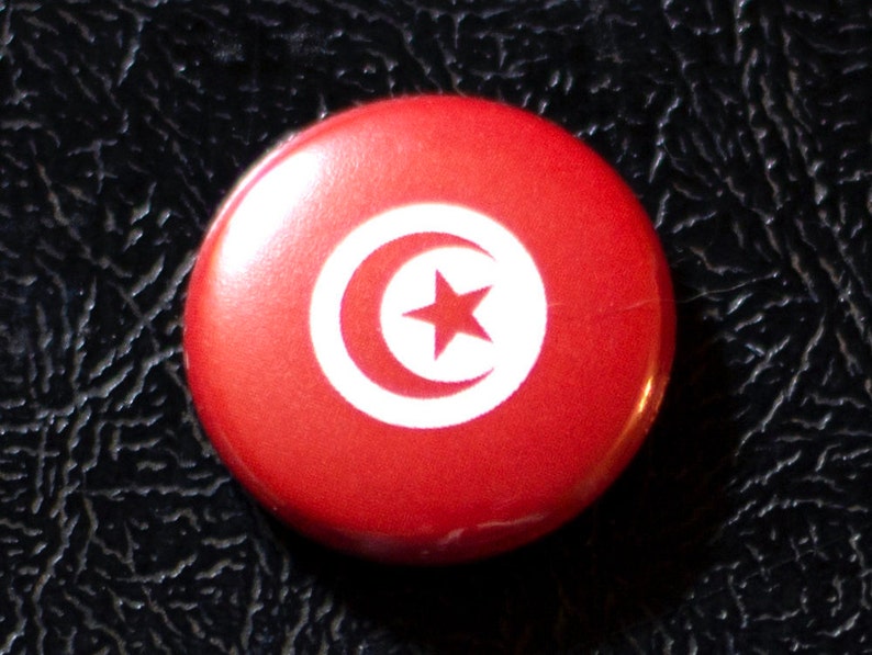 Tunisia flag pinback button 1 25.4mm pin, badge, magnet, Made in USA image 1