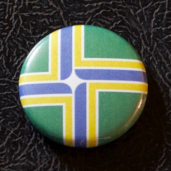 Portland (Oregon) flag pinback button - 1" (25.4mm) pin, badge, magnet, Made in USA