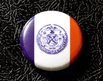 New York City flag pinback button - 1" (25.4mm) pin, badge, magnet, Made in USA