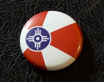 Wichita (Kansas) flag pinback button - 1" (25.4mm) pin, badge, magnet, Made in USA