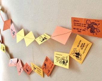 Paper Garland | Monopoly Cards | Handmade | 9 feet | Vintage | Salvaged | Party Decorations