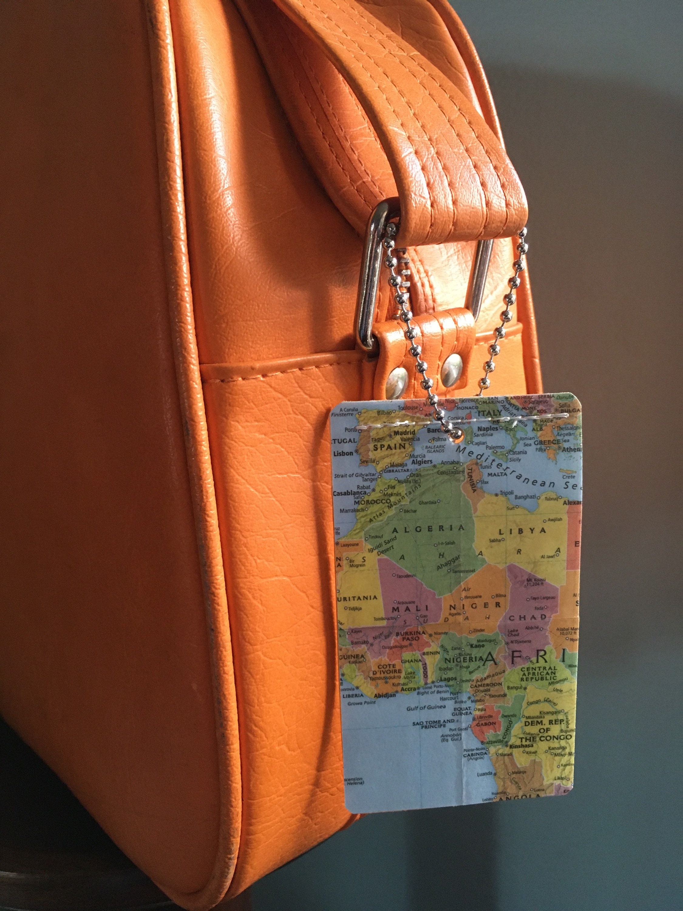 Metallic Map Pattern Luggage Tag Fashionable PU for Honeymoon