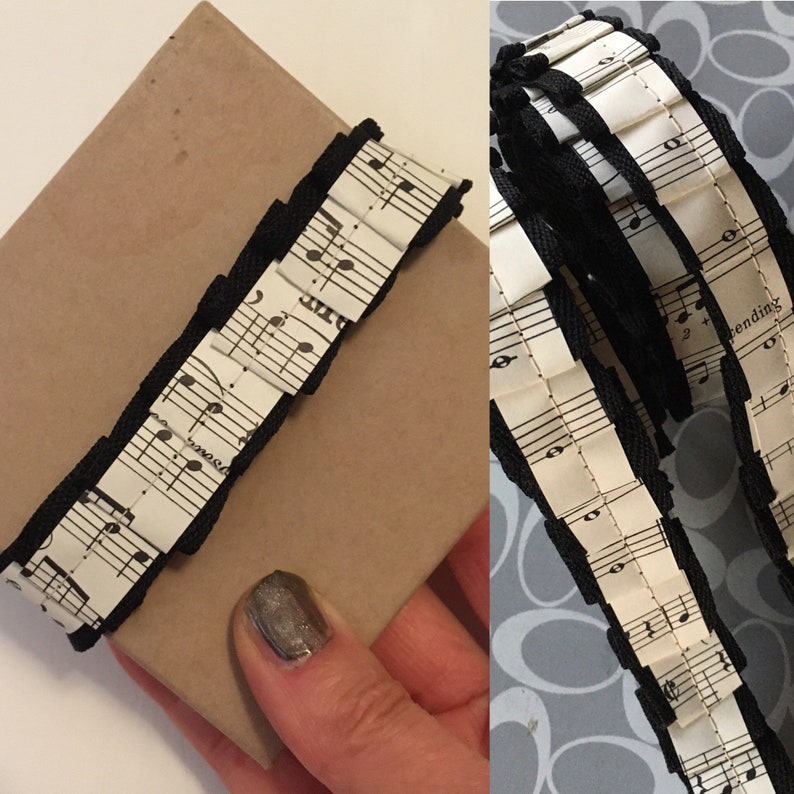 Handmade Gift Wrapping Vintage Sheet Music Ruffled Ribbon Twill Tape Ribbon Roll Junk Journal Embellishments