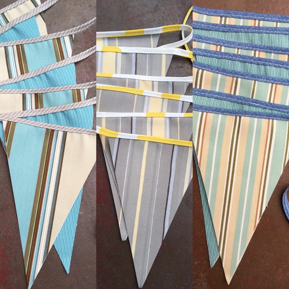 Wimpelkette Bunt gestreifte Outdoor Wimpelkette aus Stoff Dreieck-Flaggen-Girlande  Doppelseitig Handgefertigt in den USA -  Schweiz