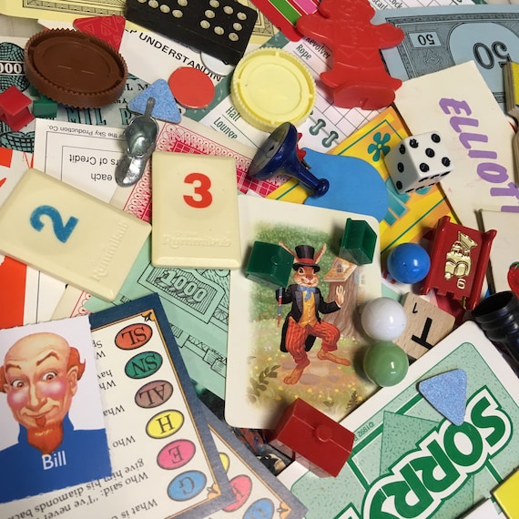 1/2lb Assorted Vintage Game Pieces, Mixed Mystery Grab Bag, Old