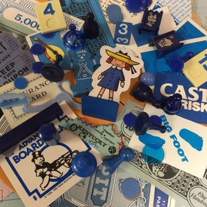 Vintage Game Pieces 40+, Collage, Altered Art, repurpose, reuse, Assemblage, Mixed Media, Blue, Monochromatic