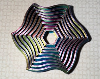 Fidget Star 3D printed in shade-shifting purple rainbow.