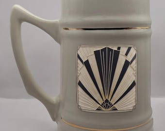 Custom Ceramic Beer Stein 24oz, Art Deco Modern Beer Mug, Personalized Barware, Sleek Minimalist Drinkware